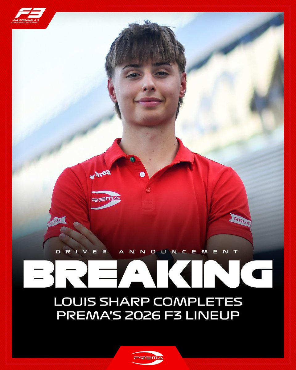 BREAKING: Louis Sharp completes <a href="/PREMA_Team/">PREMA</a>'s line-up for 2026 ✅

The Kiwi joins the Italian outfit for his second full-time #F3 season 👊

#RoadToF1