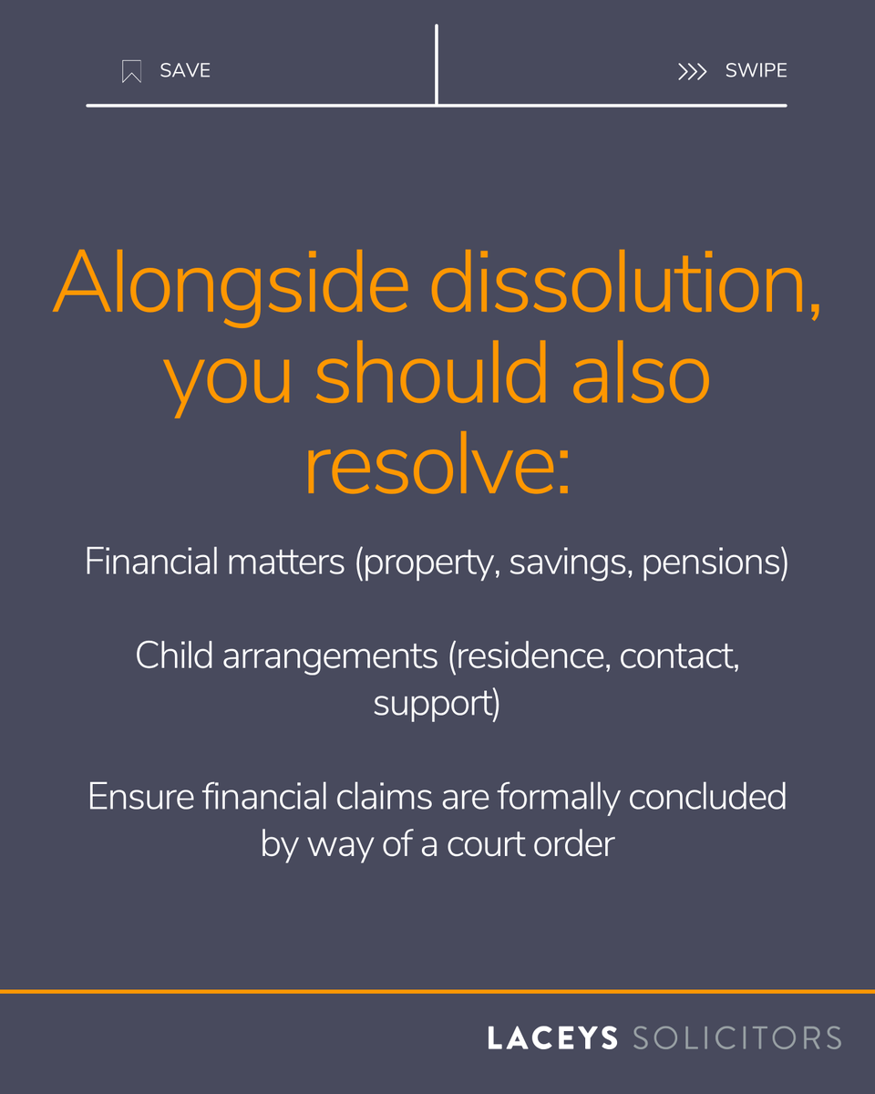 Thinking about ending a civil partnership?

Scroll through our step by step guide below which highlights the key stages to the dissolution process or if you would like to know more, read the full article here 👉 bit.ly/4h3xqK7

#solicitors #laceys #disputeresolution