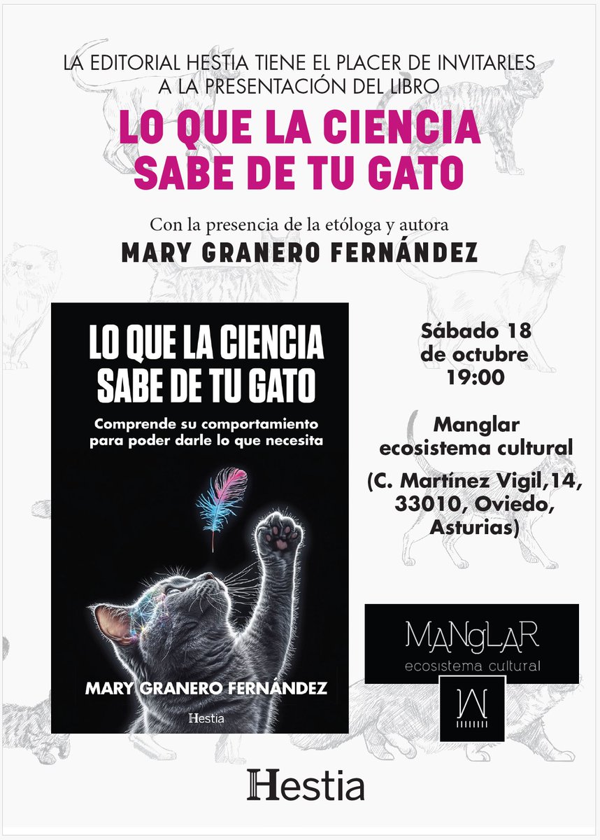 ¡ESTE FIN DE SEMANA NOS VEMOS EN OVIEDO!  

El sábado 18 de octubre a las 19:00 nos vemos, junto a la gran Alba Moran, en Manglar Ecosistema Cultural para hablar de mi libro 😜, pero sobre todo de michis...  

¡Te esperamos!