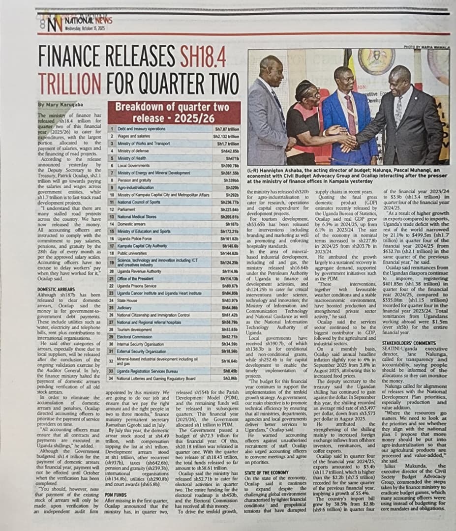 CSBAG (csbag.org) (@csbaguganda) on Twitter photo Catch the story of the Quarter 2 FY2025/26 Releases by <a href="/mofpedU/">Ministry of Finance</a> and the CSO observations by <a href="/CSBAGUGANDA/">CSBAG (csbag.org)</a> and <a href="/SEATINIUGANDA/">SEATINI UGANDA</a> in the <a href="/newvisionwire/">The New Vision</a> on Pg 8 Catch the story of the Quarter 2 FY2025/26 Releases by <a href="/mofpedU/">Ministry of Finance</a> and the CSO observations by <a href="/CSBAGUGANDA/">CSBAG (csbag.org)</a> and <a href="/SEATINIUGANDA/">SEATINI UGANDA</a> in the <a href="/newvisionwire/">The New Vision</a> on Pg 8