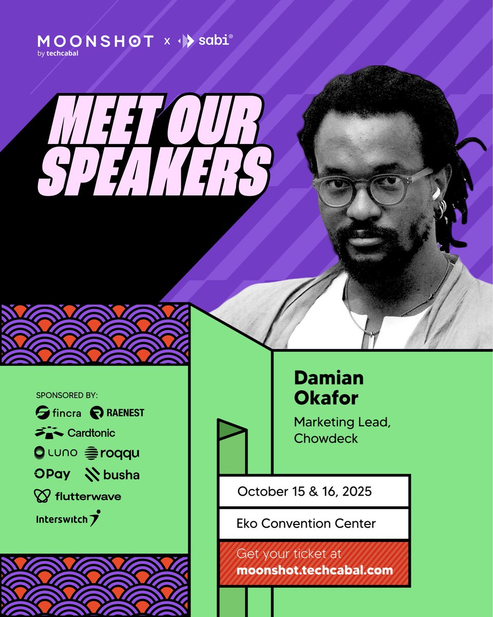 We’re excited to host our panel at #MoonshotbyTechCabal today featuring <a href="/TobiOtokiti/">Tobi Otokiti</a>, <a href="/Dum3bi/">Dumebi Iwuchukwu</a>, and Damian Okafor sharing insights on Leading Through the Pressures of Scale as a Decisive Brand.

📍 Startup Stage
🕑 2PM
