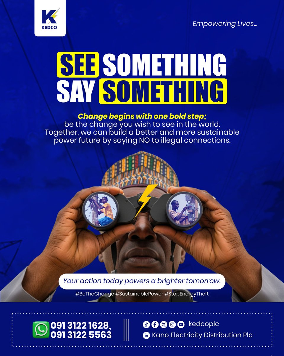 Change begins with one bold step; be the change you wish to see in the world.🌍⚡  
Together, we can build a better and more sustainable power future by saying NO to illegal connections.
See something, say something!
Your action today powers a brighter tomorrow.
#StopEnergyTheft