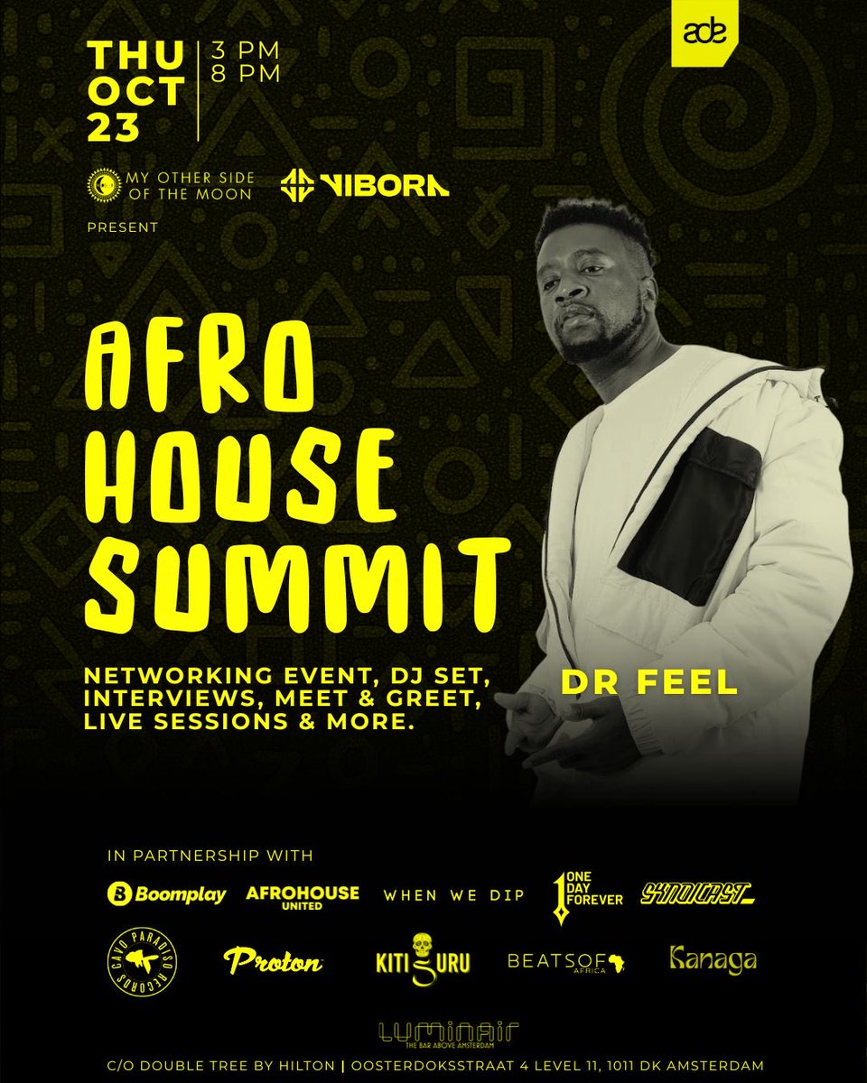 drfeel_'s tweet photo. Netherlands 🇳🇱 See You October 23rd
@mosofthemoon Label Showcase at the Amsterdam Dance Festival
📍 Location: @luminair_amsterdam – DoubleTree by Hilton
📅 Date: Thursday, Oct 23
🕘 Time: 9 PM – 2 AM
FREE TICKETS 👉 https://t.co/Ajm5ux9uuk
#ADE #Dance #afrohouse #DrFeel https://t.co/1VV1onE8gP