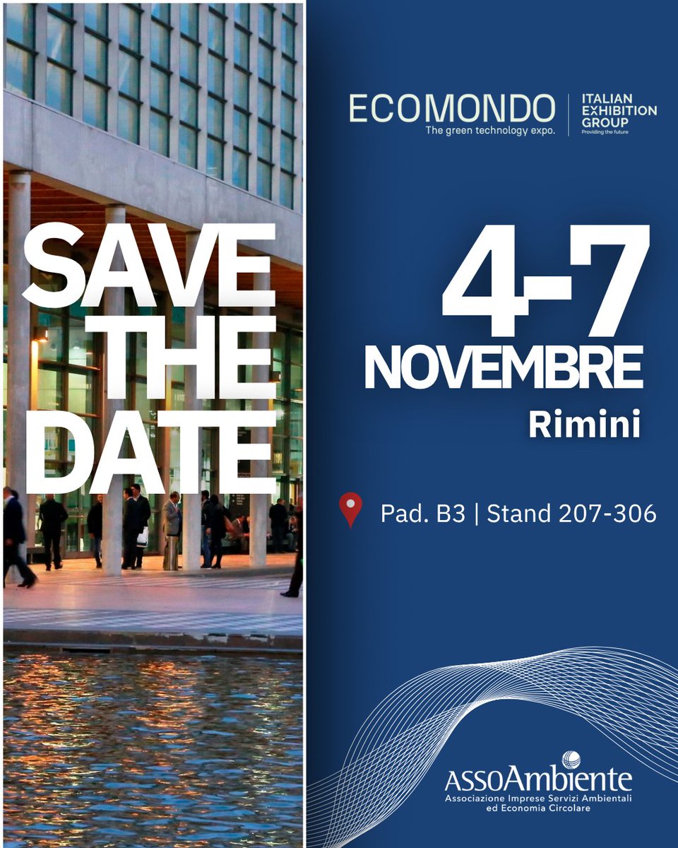 Anche quest’anno Assoambiente sarà presente a <a href="/Ecomondo/">Ecomondo</a>, dal 4 al 7 novembre a Rimini.
📍 Padiglione B3 | Stand 207-306
Il nostro spazio sarà un punto d’incontro tra imprese, istituzioni e operatori del settore ambientale. Un luogo di dialogo, confronto e proposte concrete per