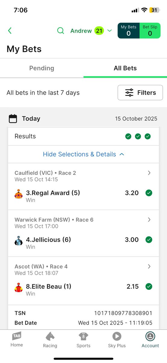 AndrewB76940923's tweet image. You’ve done it again Magic - multied up your 3 Bests from SEN tips website and its saluted but not at $193’s like Sunday, today I had to settle for $20’s 😜.  #freaktipster #magicman