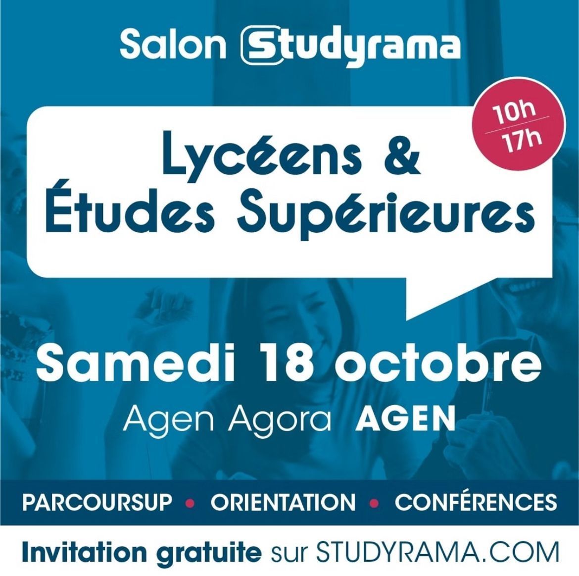 BtsComAgen's tweet image. Samedi 18 octobre, retrouvez-nous au salon Studyrama, au parc des expos Agora à Agen, pour découvrir le BTS Communication d’Agen !
@studyrama @agenagora 

#BTSCommunication #Studyrama #SalonAgora #Agen #ÉtudesSupérieures #Orientation #SalonÉtudiant #BTSCom #Communication