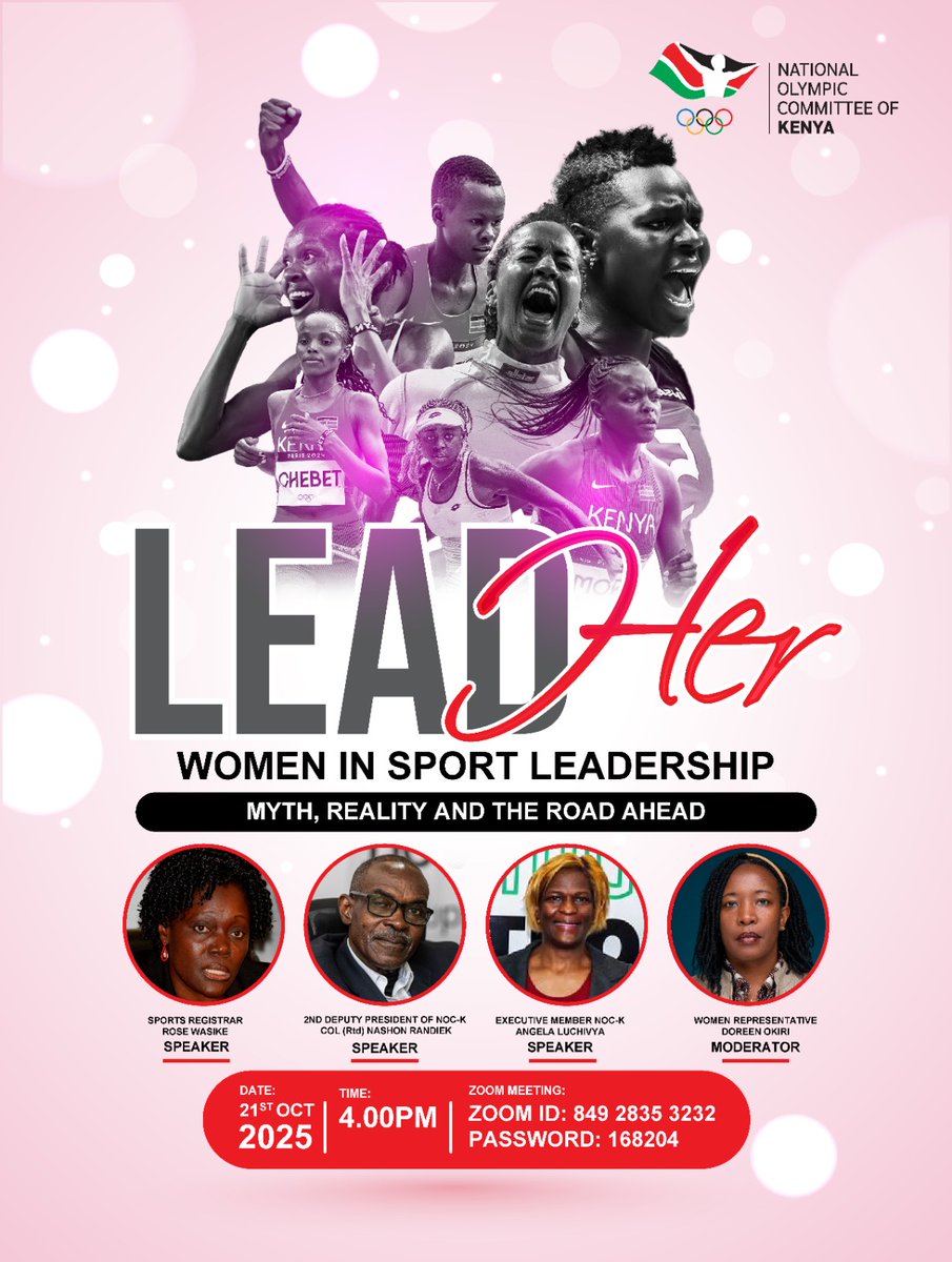 OlympicsKe's tweet photo. In this October Cancer Awareness Month, we open a new chapter in our #LeadHer Womenโs Seriesโa platform amplifying the voices and journeys of women shaping the future of sport.
This edition focuses on โWomen in Sports Leadership: Myth, Reality, and the Road Ahead.โ
Women are steadily taking up roles and spaces in sports leadership, but the journey is still unfoldingโmarked by both progress and persistent barriers.
Join us as remarkable speakers share their experiences, insights, and vision for a more inclusive sporting landscape.