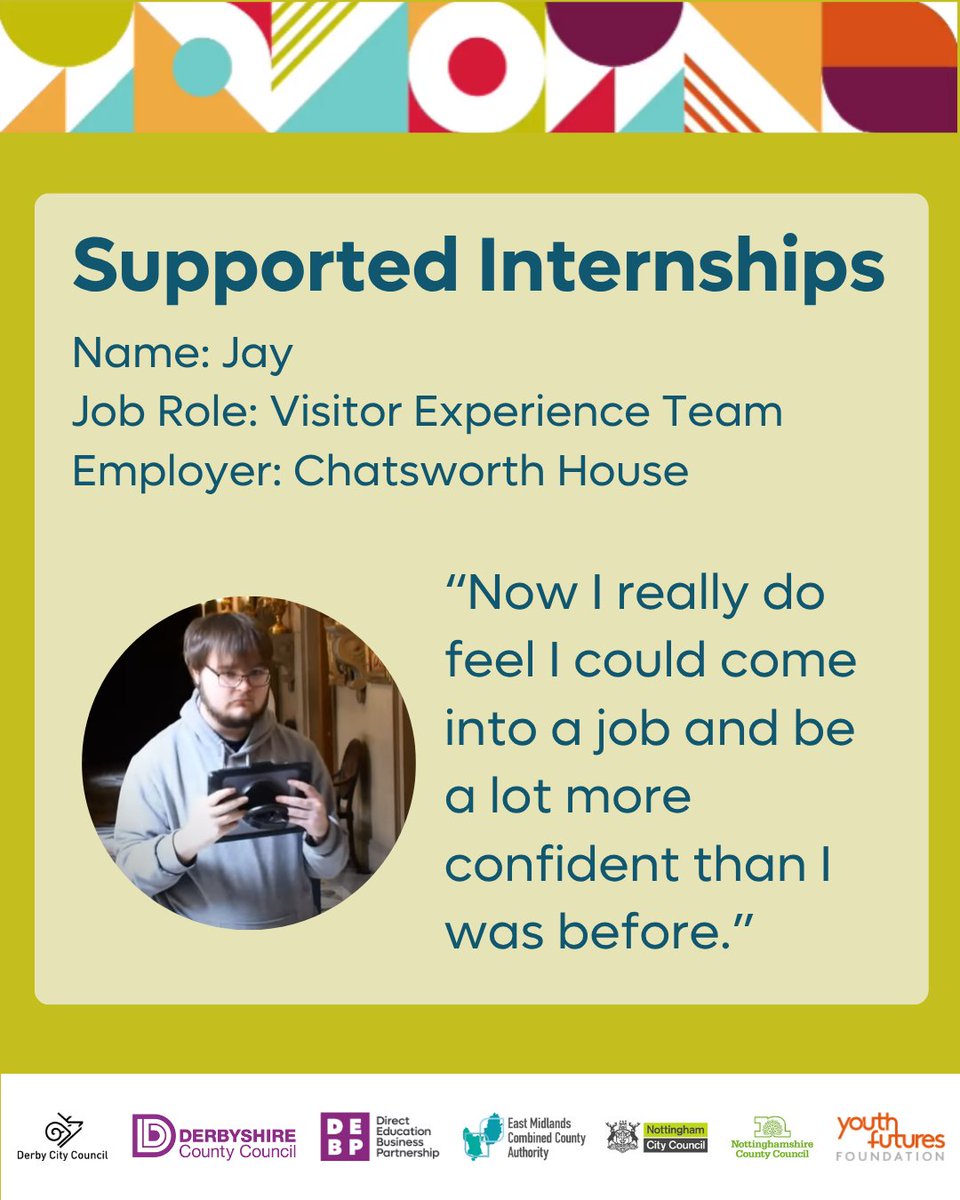 Youth Voice D2N2 (@youthvoiced2n2) on Twitter photo 📽️Supported Internship Video Campaign📽️
Jay is part of the Visitor Experience Team at <a href="/ChatsworthHouse/">Chatsworth</a>.
He is one of eight amazing young adults, filmed on their Supported Internships, talking about their experiences.
View the full video at youtu.be/-1MZQxtcQFc 📽️Supported Internship Video Campaign📽️
Jay is part of the Visitor Experience Team at <a href="/ChatsworthHouse/">Chatsworth</a>.
He is one of eight amazing young adults, filmed on their Supported Internships, talking about their experiences.
View the full video at youtu.be/-1MZQxtcQFc