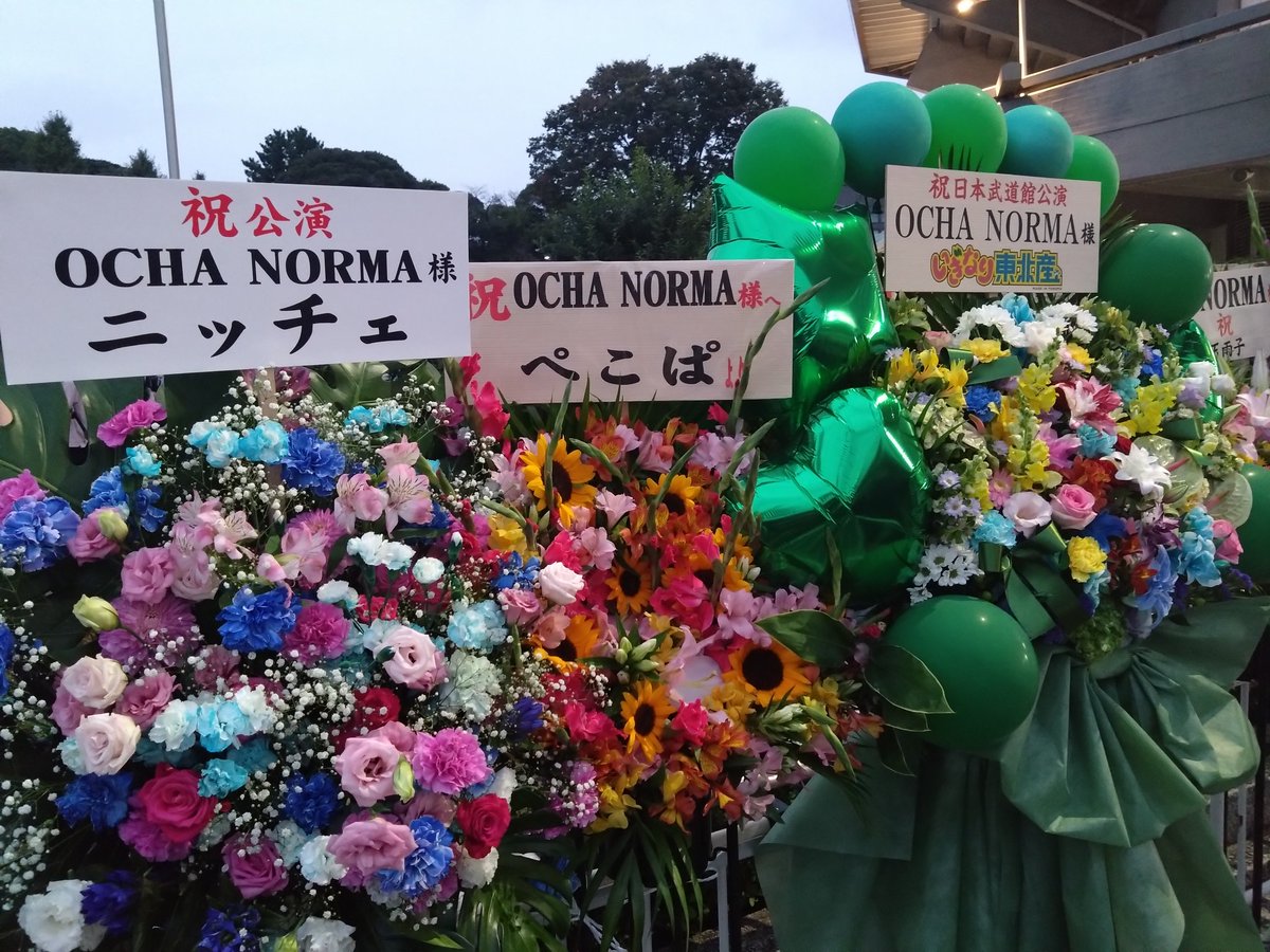 正面入口前のお花、一番手前がニッチェ姐さん、次がぺこぱニキ(ありがとうございます)

#おちゃ初武道館