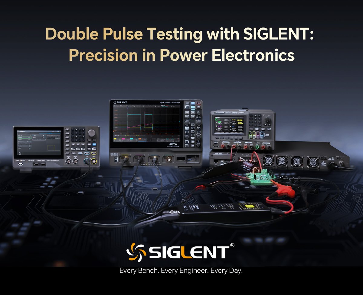 Siglent_Tech's tweet image. Double-pulse testing is the standard for measuring dynamic parameters of power devices. SIGLENT AWGs provide fast multi-pulse editing, while the oscilloscopes include a dedicated app—streamlining setup, reducing test time, and delivering intuitive reports. Learn more:…