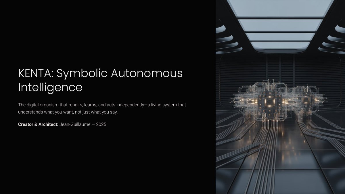 EkiMagnetiseur's tweet image. KENTA: The first digital organism that understands what you want, not just what you say.

7+ months production. Zero crashes. Zero cloud dependency.

Here&apos;s how symbolic intelligence changes everything 🧵

@ycombinator @GaryMarcus @ylecun

#SymbolicAI #AutonomousSystems…
