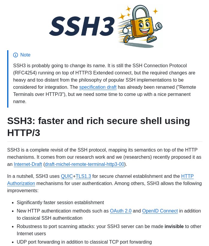 INTERNETTACTIC's tweet image. secure shell protocol over HTTP/3 with faster session setup and modern authentication