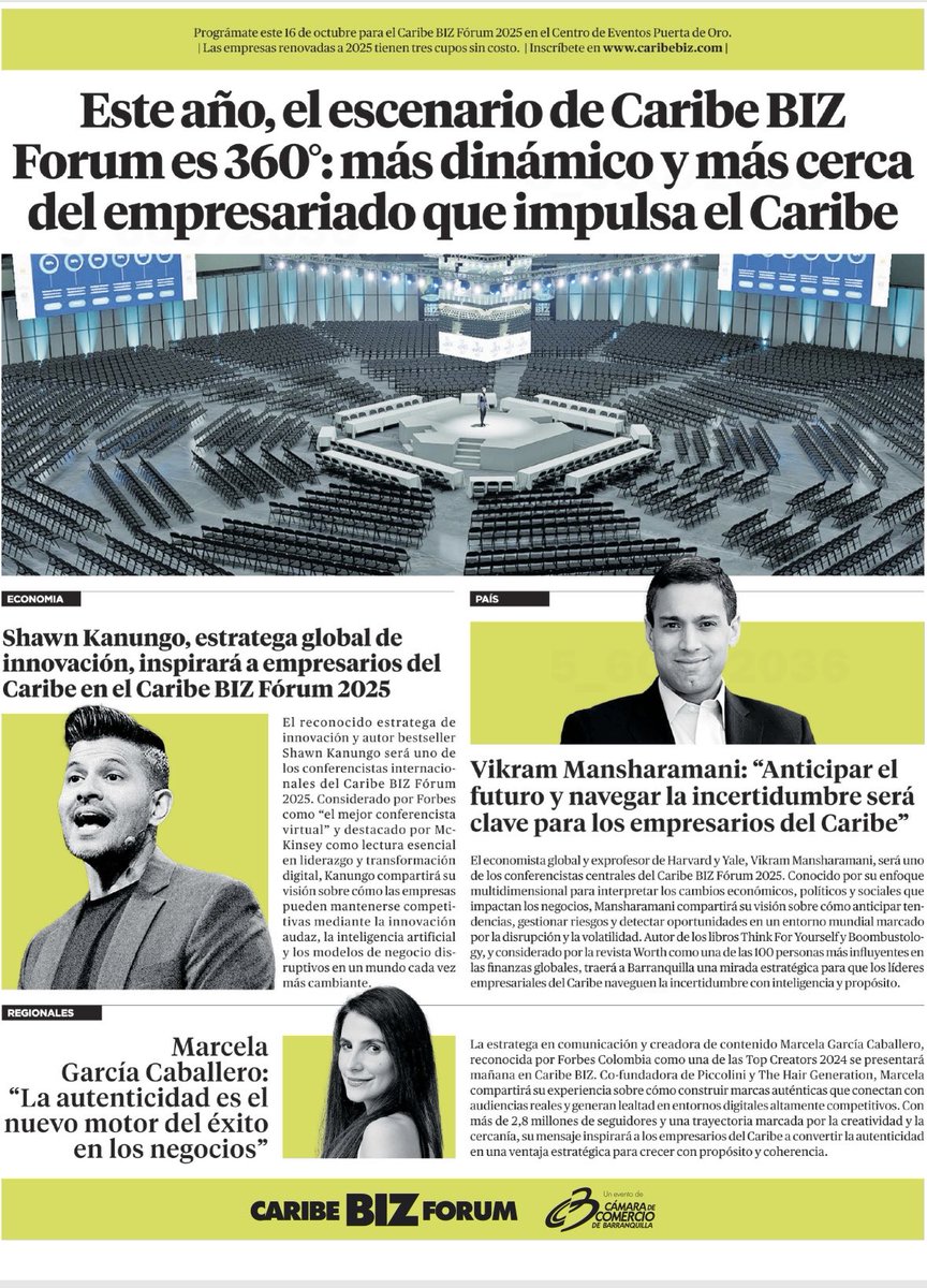Hoy somos portada 🗞️ 📰 en <a href="/elheraldoco/">EL HERALDO</a> con la agenda 📔 de nuestro evento #CaribeBIZ que inicia mañana y conversará sobre las megatendencias en los negocios. 

Más información en CaribeBIZ.com