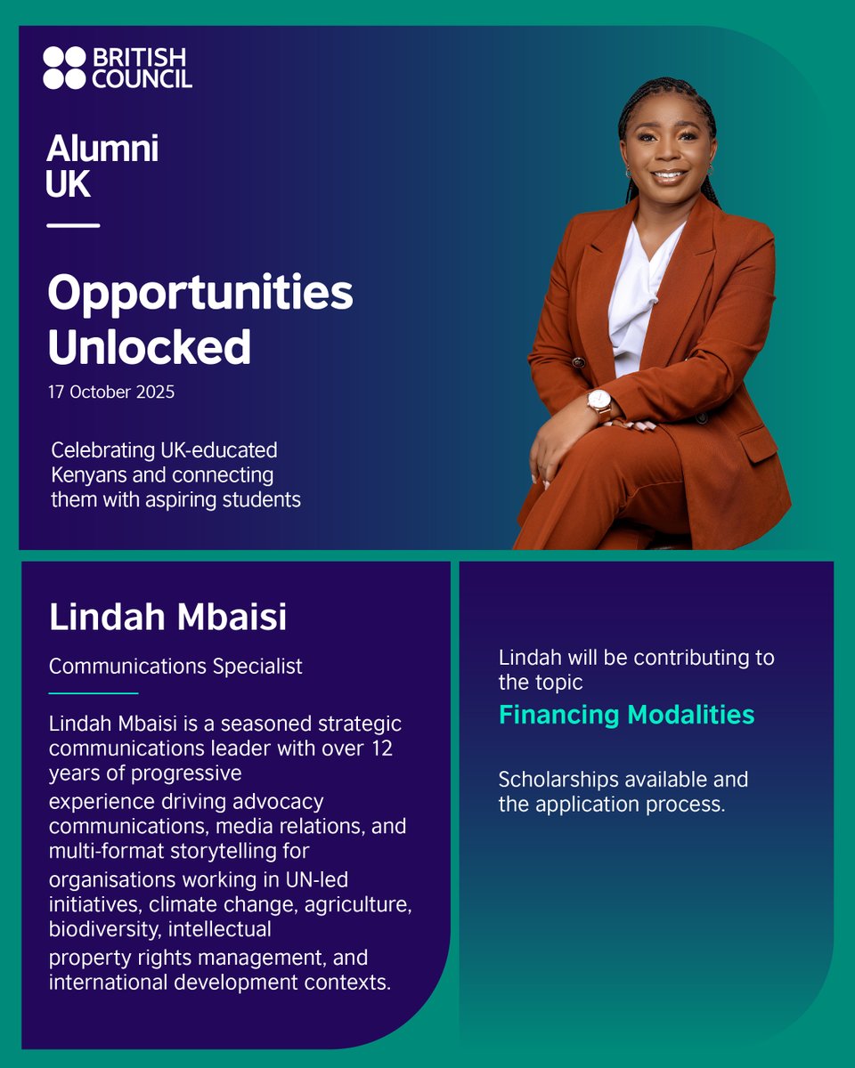 CSCAlumniKenya's tweet image. 📣 We are excited to share the lineup of speakers at the @BritishCouncil Opportunities Unlocked event that will be happening on 17 October 2025. @ke_British 

Our #CSAAK alumni will share their experiences &amp;amp; stories of impact.🇰🇪🇬🇧

We are excited to see you. #StudyInTheUK