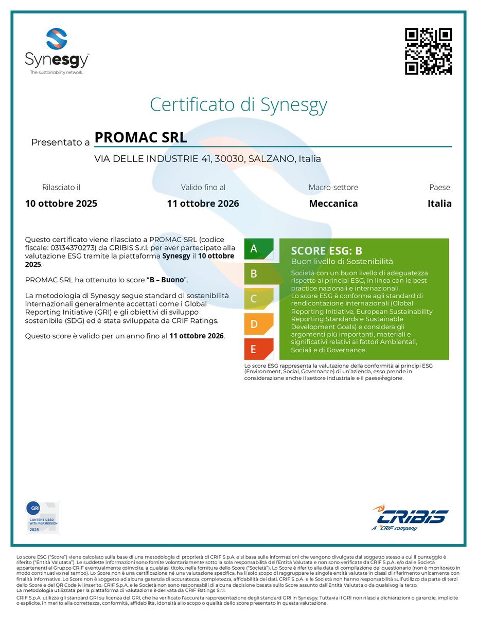 PROMACsrl's tweet image. PROMAC has been confirmed with a B rating on the ESG score, higher than the average industry rating.

#promac #promacmachinetools #esg #synesgy #esgrating #cncmachinetools #cnc #madeinitaly #aerospace #engineering #machinetools #aerospaceengineering #automotive #automation #5axis