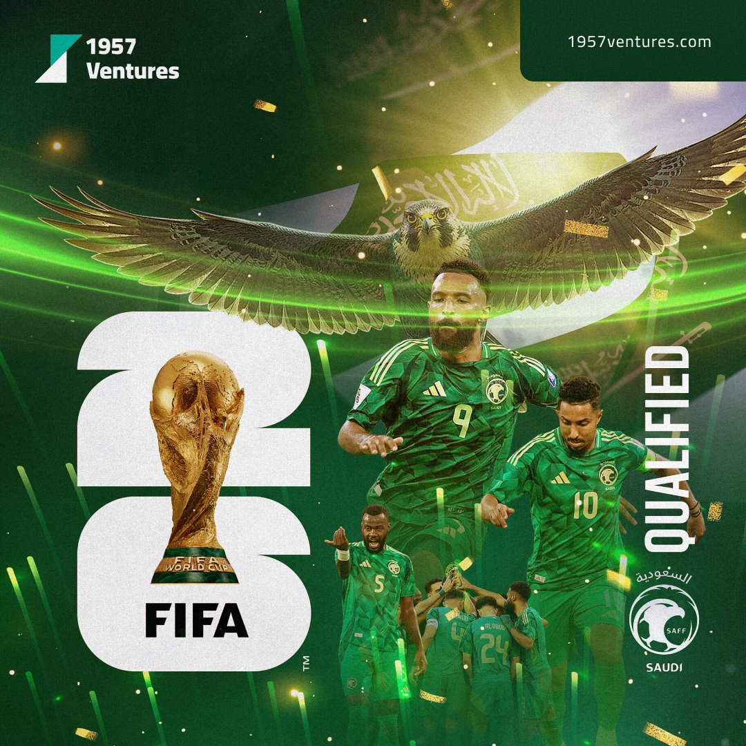 نبارك لمنتخبنا الوطني تأهله إلى كأس العالم، خطوة قادمة للمزيد الإنجازات التي نفخر بها. 

شكرًا لأبطالنا على ما قدموه من أداء مُشرّف، وشكرًا لجماهير الوطن على دعمهم المتواصل.

بالتوفيق للأخضر في رحلته العالمية القادمة.

 #WorldCup2026 | #كأس_العالم_2026 | #1957Ventures