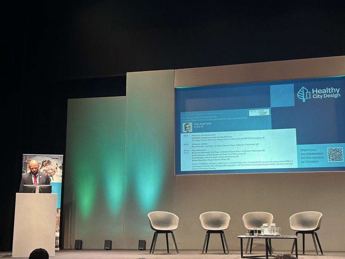 <a href="/salford_mayor/">SalfordMayor</a> kicking off the <a href="/HCDCongress/">Healthy City Design 2025 International Congress</a> today showcasing #Salford as a city committed to change, putting people at the heart of decisions on housing, health &amp; resilient communities. Highlighting  the value of the VCSE sector, sport, physical activity and social value 🏉🏠🌍