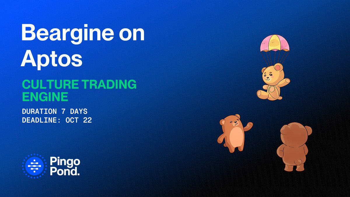 PingoPond's tweet photo. Beargine is building the cultural layer for the future global trading engine on Aptos.

@Beargine is a unique NFT collection with the mission of building the cultural layer for the future trading engine on @Aptos. The project is led by professionals from a trading house who have a deep understanding of the culture and needs of users within the industry. This is not merely a cultural layer or a PFP collection for traders in the Aptos ecosystem — it provides full access to trading tools, education, and analytics, all free and reserved for holders. Beargine aims not only to invigorate the NFT industry on Aptos but also to unite all traders in the ecosystem into a strong and cohesive community.  

Participants in this campaign are invited to create content expressing their thoughts and ideas about Beargine and its vision; about the importance of a cultural layer for a global trading engine; and about how projects like Decibel can benefit from the emergence of NFT collections such as Beargine.

10 winners will share a total of 10 APT, along with a free NFT from the Beargine collection, which has a highly limited supply of only 555 NFTs. Additionally, participants and winners of this campaign will soon be eligible for an enhanced retro reward from PingoPond.

→ https://t.co/dxdXqEU3lz.

The campaign ends on October 22. APT will be distributed automatically on the same day, and winners will receive their NFTs after the mint.