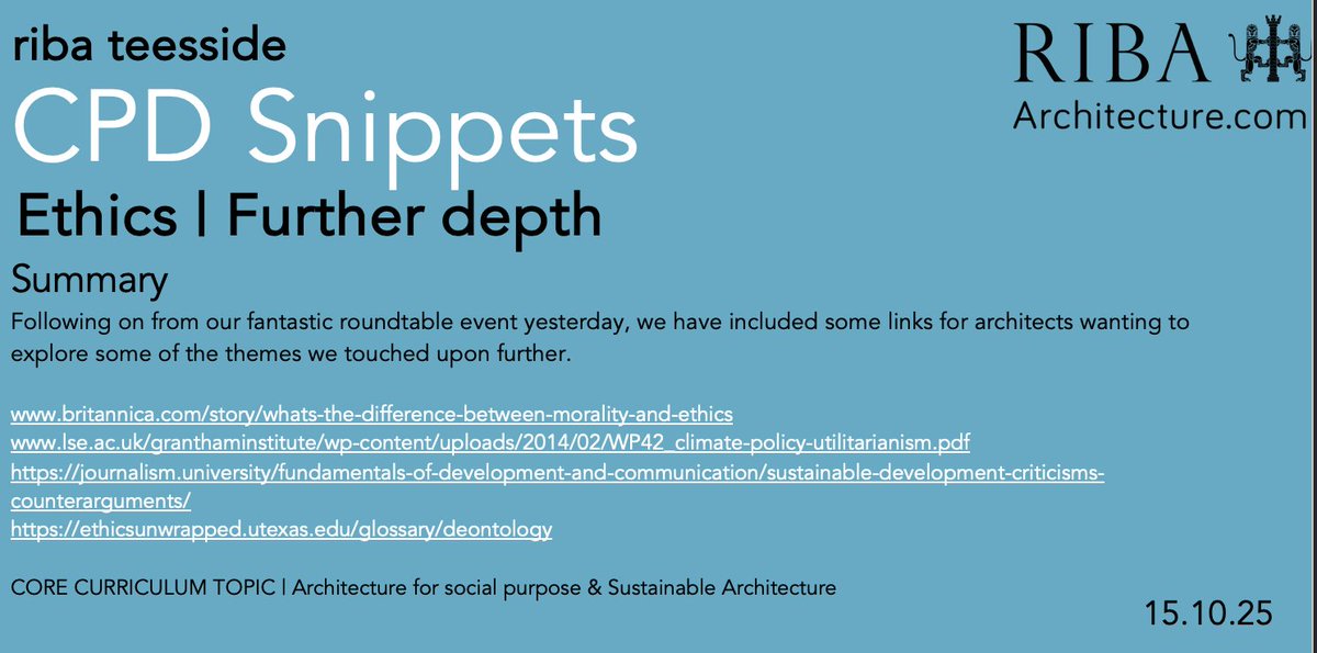 RibaTees's tweet image. Following yesterdays Roundtable #CPDSnippets has some more indepth links on the #Ethics topics we touched upon links
britannica.com/story/whats-th…
lse.ac.uk/granthaminstit…
journalism.university/fundamentals-o…
ethicsunwrapped.utexas.edu/glossary/deont…
@RIBANE @RIBA @RIBA_YAPF @RIBAYorkshire #architect #architecture