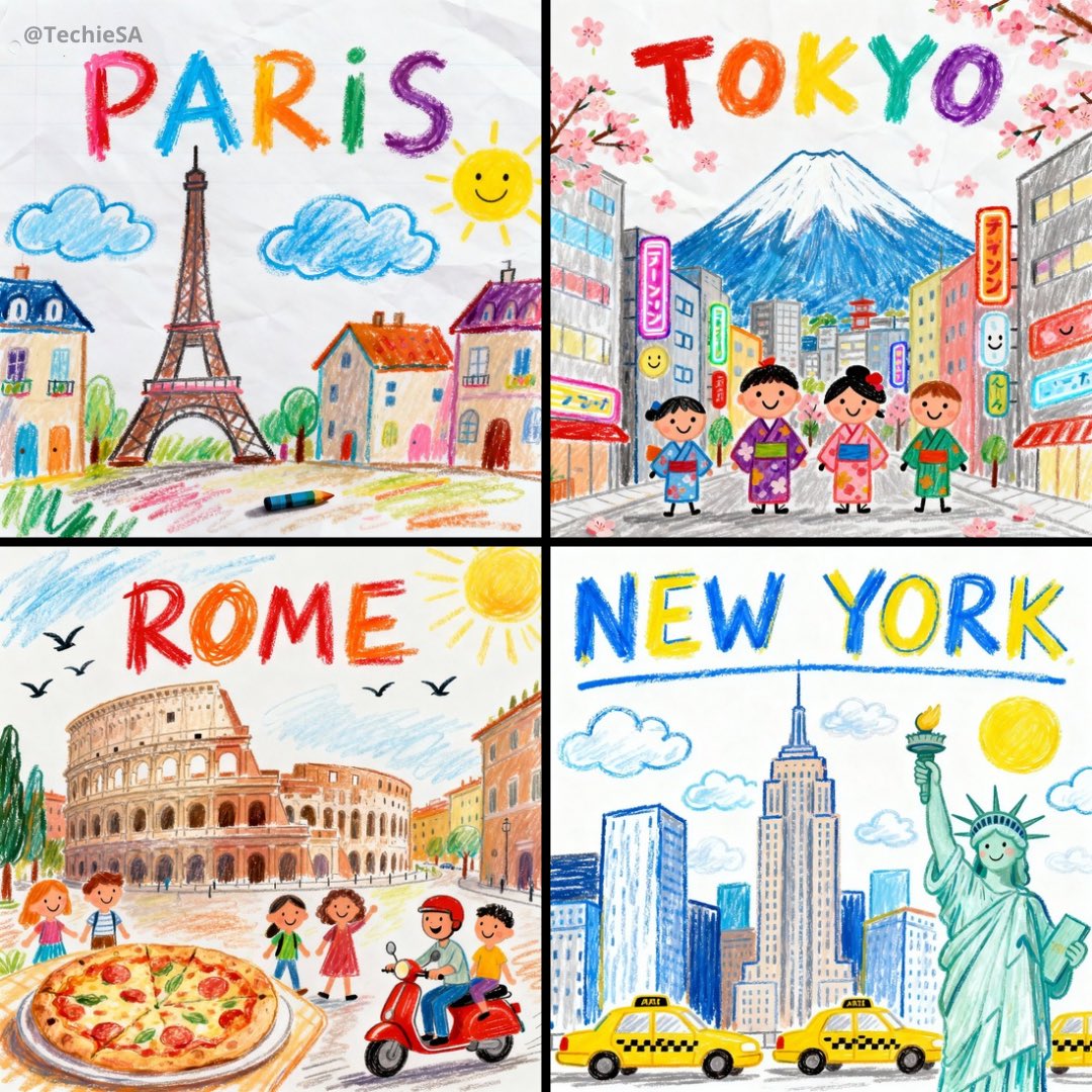 TechieBySA's tweet image. Kid-Drawn Cities by Seedream 4 on @BasedLabsAI✏️🧒

Prompt👇🏻