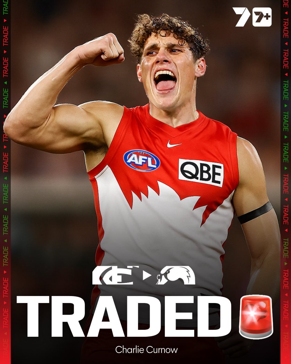 7AFL's tweet photo. AT THE ELEVENTH HOUR ⏳ 

Sydney receives: Charlie Curnow, Pick 31, Pick 42, 2027 Second Round selection

Carlton receives: Pick 11, 2026 First Round selection, 2027 First Round selection, Will Hayward https://t.co/stL1pMoNLZ
