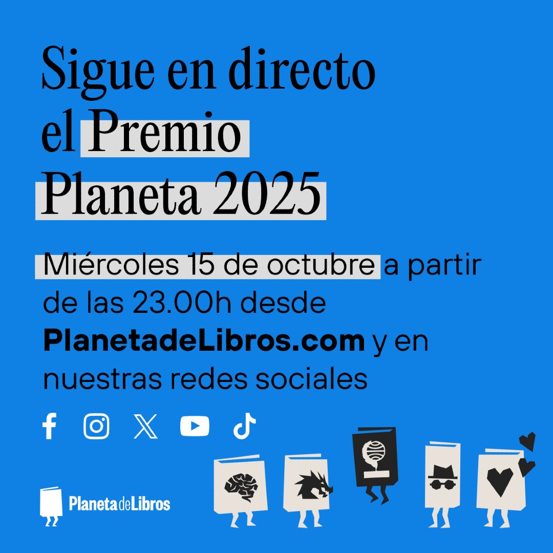 No te pierdas la entrega del LXXIV Premio Planeta de Novela en directo desde el Museu Nacional d'Art de Catalunya. A partir de las 23 h desde planetadelibros.com y en nuestras redes. ¡Te esperamos!

#PremioPlaneta2025 <a href="/edit_planeta/">Editorial Planeta</a>