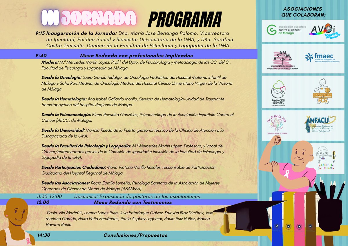 ¿Hay estudiantes con cáncer en la universidad? Descúbrelo en las jornadas El Poder de la Información.

📍Facultad de Psicología y Logopedia
🗓️ Vie 17 oct · 🕘 9:15h
Inscríbete 👉 u.uma.es/gWr/

<a href="/SICAU_UMA/">SICAU UMA</a> <a href="/InfoUMA/">Universidad de Málaga</a> 

#Cáncer #Estudiantes #Universidad