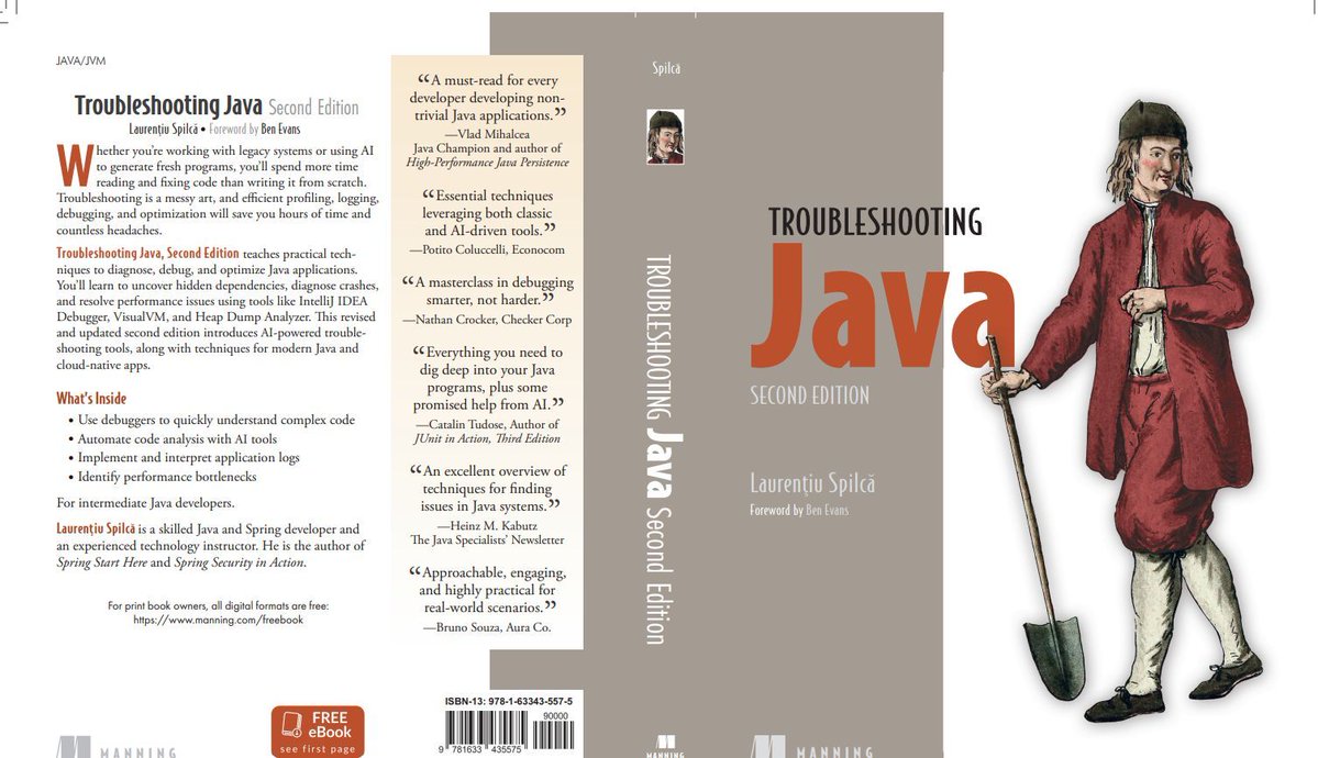 vlad_mihalcea's tweet image. ๐ If you are using Java, then I recommend you read the latest edition of Troubleshooting Java by @laurspilca.
๐ From debugging best practices to logging, tracing, telemetry, Java memory model, preventing deadlocks, profiling, and sampling, there is so much you can learn fromโฆ