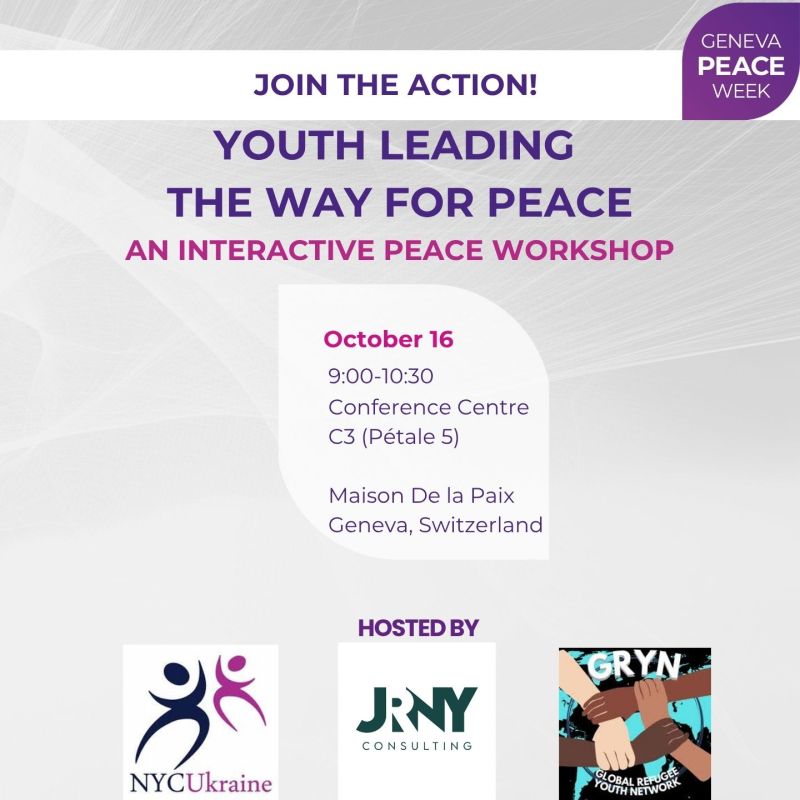Global Refugee Youth Network (@gryn_network) on Twitter photo Youth Leading the Way for Peace 
Young people are reimagining peace & security, organizing, healing, resisting, & building visions for justice.
๐
 16 Oct 2025 | 09:00โ10:30 CET
๐ Geneva, Maison de la Paix
Join this youth-led workshop 
Register now: genevapeaceweek.ch/en/register-1 Youth Leading the Way for Peace 
Young people are reimagining peace & security, organizing, healing, resisting, & building visions for justice.
๐
 16 Oct 2025 | 09:00โ10:30 CET
๐ Geneva, Maison de la Paix
Join this youth-led workshop 
Register now: genevapeaceweek.ch/en/register-1