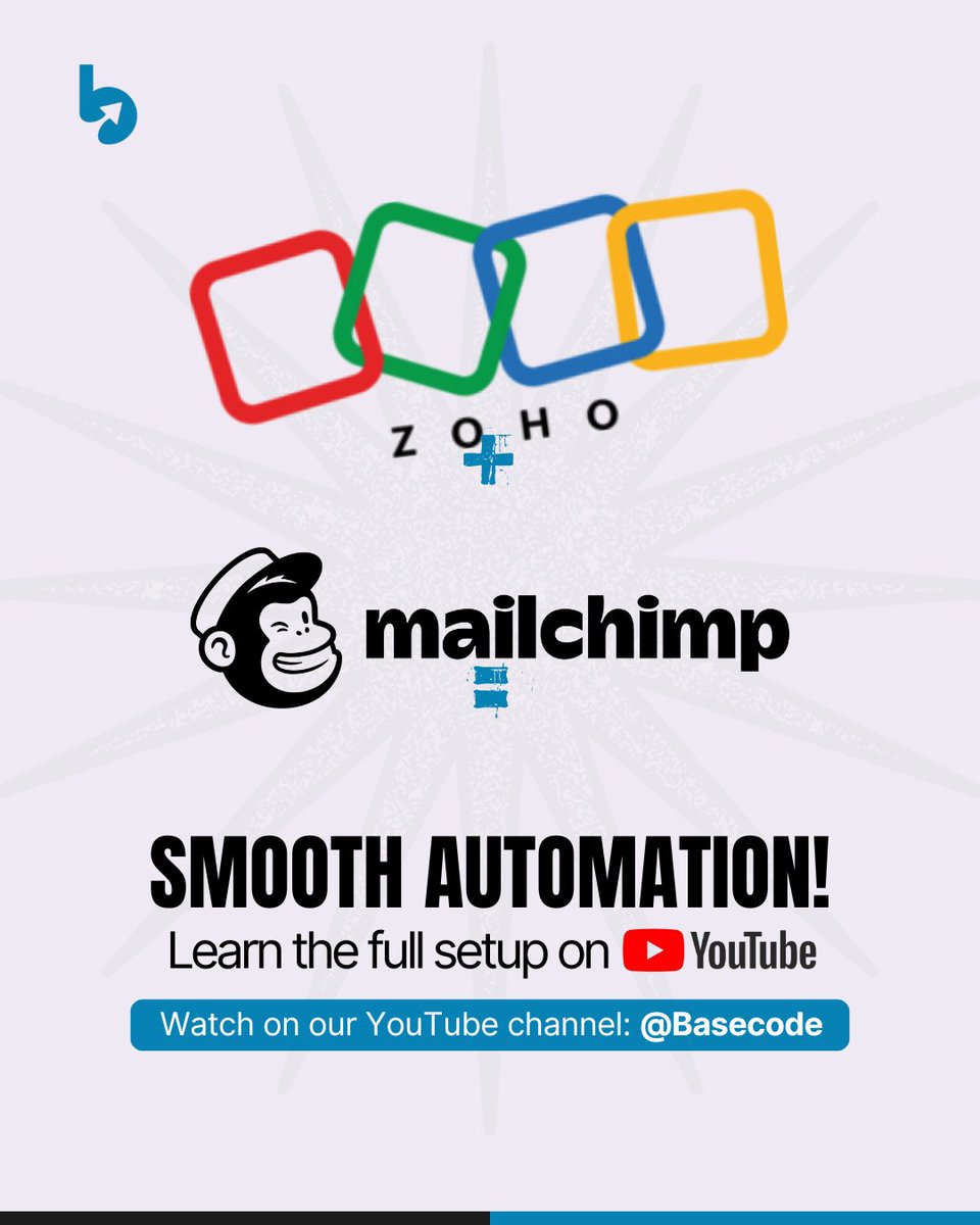 basecodetech's tweet image. Stop syncing contacts manually!
See how to connect Zoho CRM to Mailchimp using Zapier in minutes, no coding, no stress.
🎥 Watch the full tutorial on our YouTube zurl.co/YMdP4 

#ZohoCRM #Mailchimp #Automation #ZohoNigeria #EmailMarketing #CRMTools #DigitalSolutions