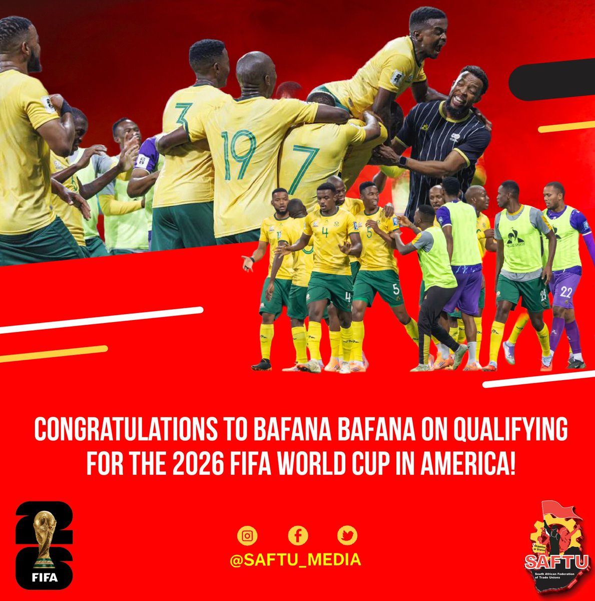 Congratulations to Bafana Bafana on qualifying for the 2026 FIFA WORLD CUP in America!!!