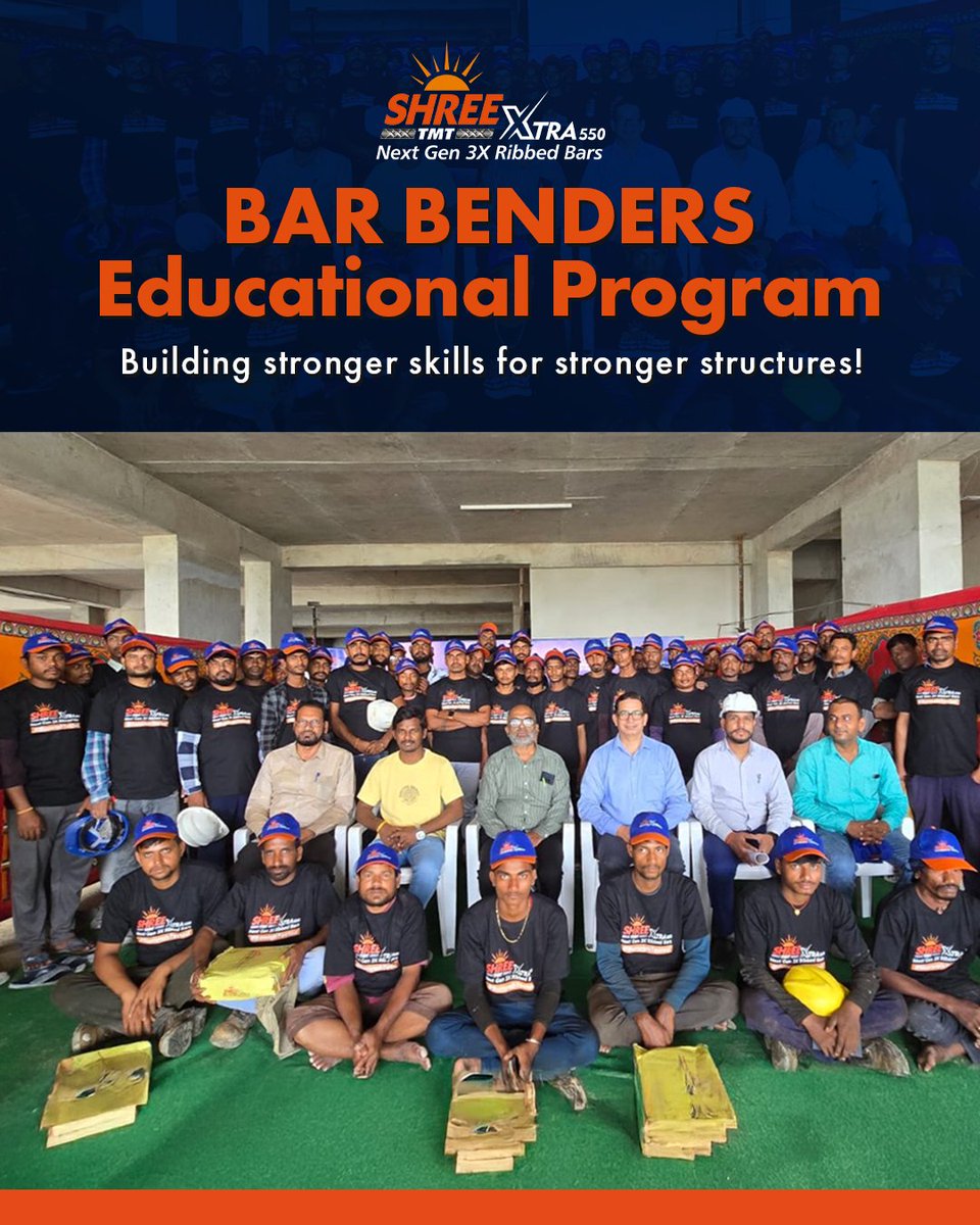 shreetmtpremium's tweet image. On 20th September 2025, bar benders and centering workers gathered in Kollur, Hyderabad, for a hands-on training session focused on safety, efficiency, and skill enhancement. 

#ShreeTMT #EventPost #Educational #Training #Construction #Building