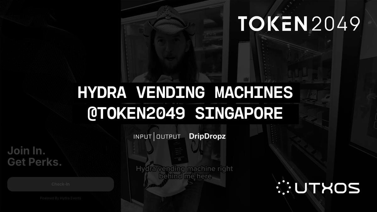 utxos_dev's tweet image. How Hydra turned vending machines into Web3 reward systems at TOKEN2049 - Powered by @InputOutputHK
and @DripDropz_io
Picture this: @token2049 Singapore, one of the world’s biggest crypto conferences.
Thousands of attendees from across the globe.
Most are experiencing Cardano…
