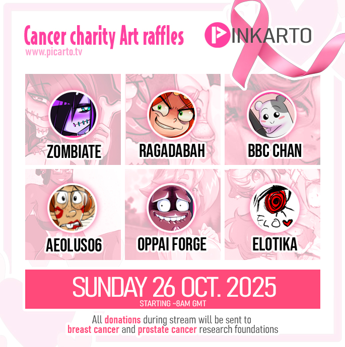 I am taking part in a charity art raffle stream arranged by <a href="/elotika_art/">🔞 🎨 ELOTIKA ☠️ELOLAND DICTATOR</a> at <a href="/PicartoTV/">Picarto.tv</a> on the 26th! 

We will be doing free art raffles while encouraging people to donate. All donations go to cancer foundations!