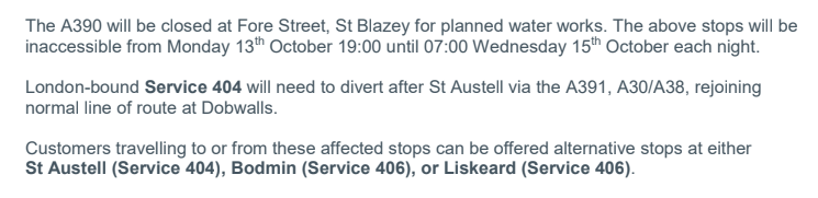 St Blazey Gate
St Blazey
Lostwithiel
East Taphouse

Monday 13th October until Wednesday 15th October 2025

7 pm to 7 am each night only