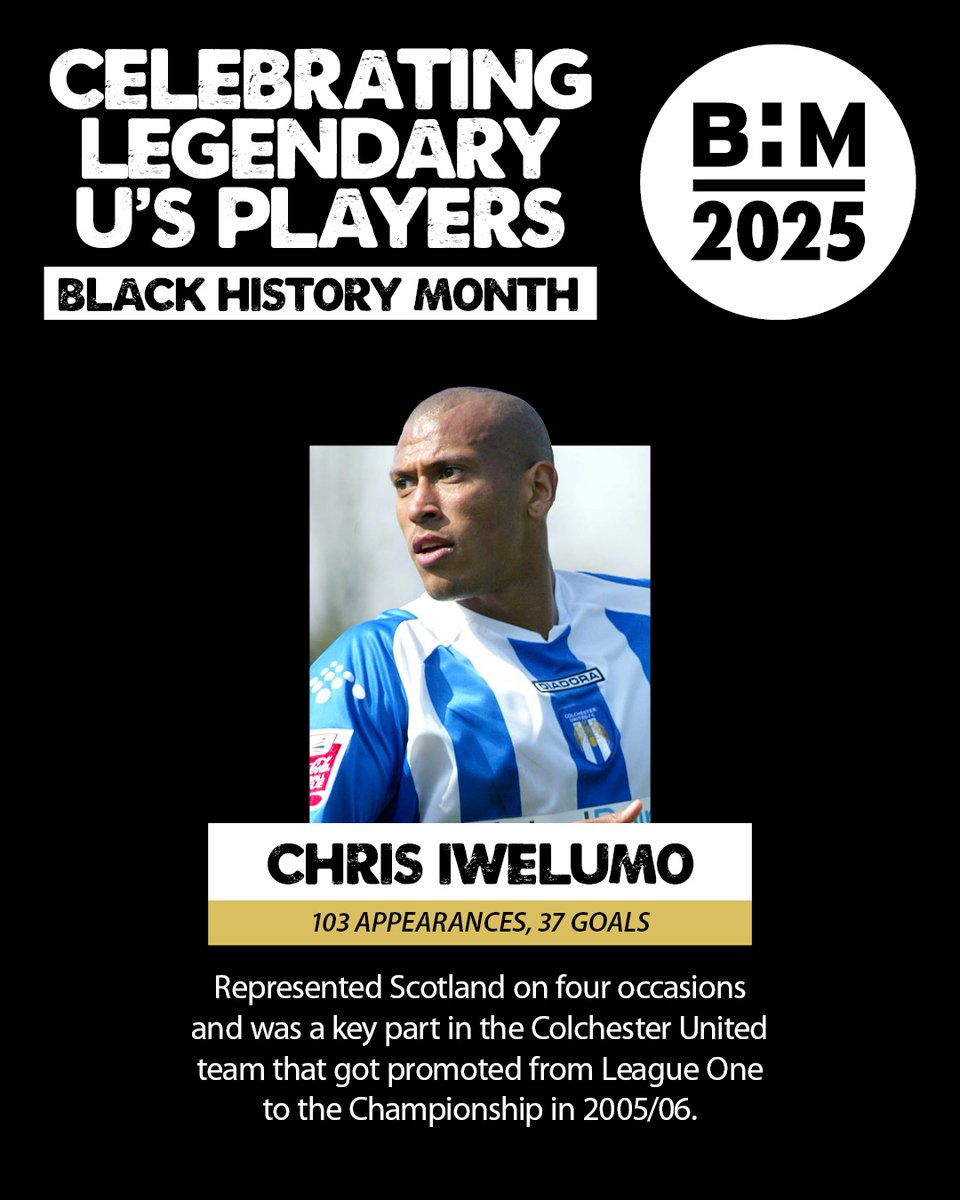 Colchester United Community Foundation (@colu_cf) on Twitter photo As part of #BlackHistoryMonth, we are celebrating some of the loved former <a href="/ColU_Official/">Colchester United FC</a> players who have made an impact on the club’s history. 💙
Up next: Chris Iwelumo, 19 goals in the 05/06 campaign helped fire the U's to their first-ever promotion to the 2nd tier!🙌
#ColU As part of #BlackHistoryMonth, we are celebrating some of the loved former <a href="/ColU_Official/">Colchester United FC</a> players who have made an impact on the club’s history. 💙
Up next: Chris Iwelumo, 19 goals in the 05/06 campaign helped fire the U's to their first-ever promotion to the 2nd tier!🙌
#ColU
