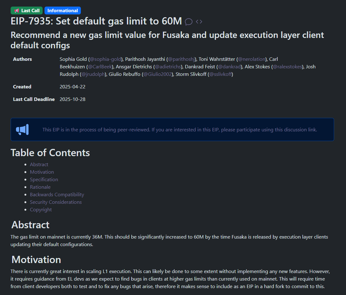 Chart showing proposed Ethereum gas limit increase to 60 million