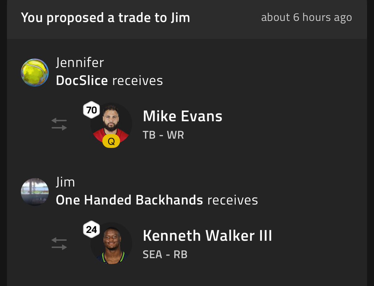 jstroble4's tweet photo. @NFLFantasy Does this trade improve both teams? https://t.co/0CxhyE9uxy