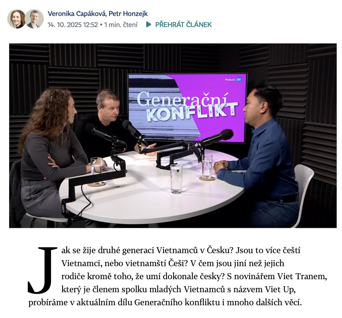 O Babišovi v Sapě, politických bannerech před Sapou, sedmipatrových multigeneračních domech, křížovém výslechu ze strany šesti tet a osmi strýců, mé mizerné vietnamštině a tak dále.

Díky za generační zkonfliktování, <a href="/VCapakova/">Veronika Capáková</a> <a href="/PetrHonzejk/">Petr Honzejk</a>!

Poslech tu 🎧
podcasty.hn.cz/c1-67801050-dr…