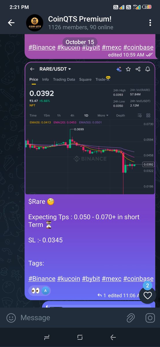 CoinQTS's tweet photo. #Rare 19% Instant profit in Premium Spot Group 💪

For Spot Premium Call 👉  https://t.co/XAcOG4wQAP

Lifetime premium membership fee $50 (One Time Payment)

#Crypto #CryptoTrading #telegraafpremium https://t.co/hfsYundI31