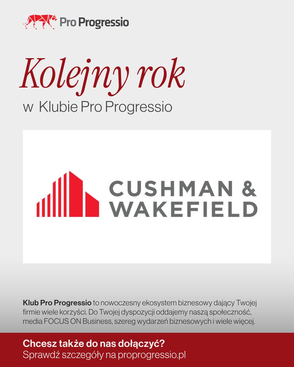 Pro_Progressio's tweet image. Cushman &amp;amp; Wakefield przedłuża członkostwo w Klubie Pro Progressio! 
🎉 Przed nami kolejny rok inspirujących spotkań, wartościowych rozmów i wspólnych projektów. 

Dziękujemy za dotychczasową współpracę!

#ProProgressio #CushmanWakefield #Biznes #Współpraca