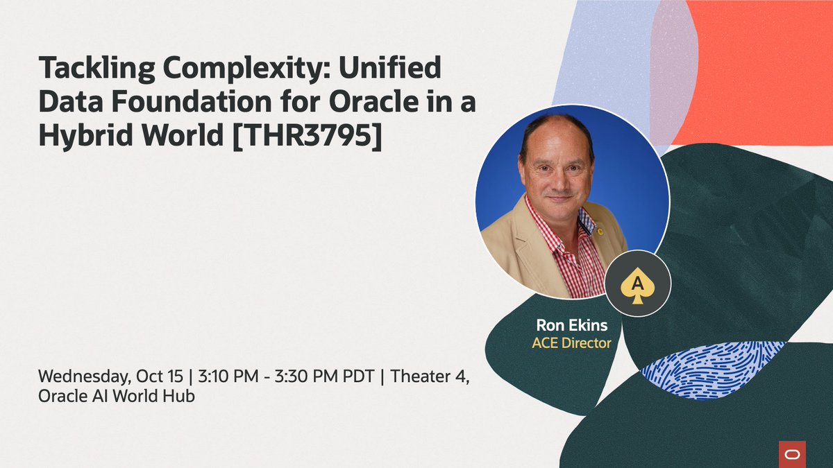 oracleace's tweet image. Struggling with data complexity across on-prem, cloud, and hybrid Oracle environments?
Don’t miss Tackling Complexity: Unified Data Foundation for Oracle in a Hybrid World [THR3795] at Oracle AI World! 

Join Oracle ACE Director @RonEkins  and Pure Storage experts to explore how…