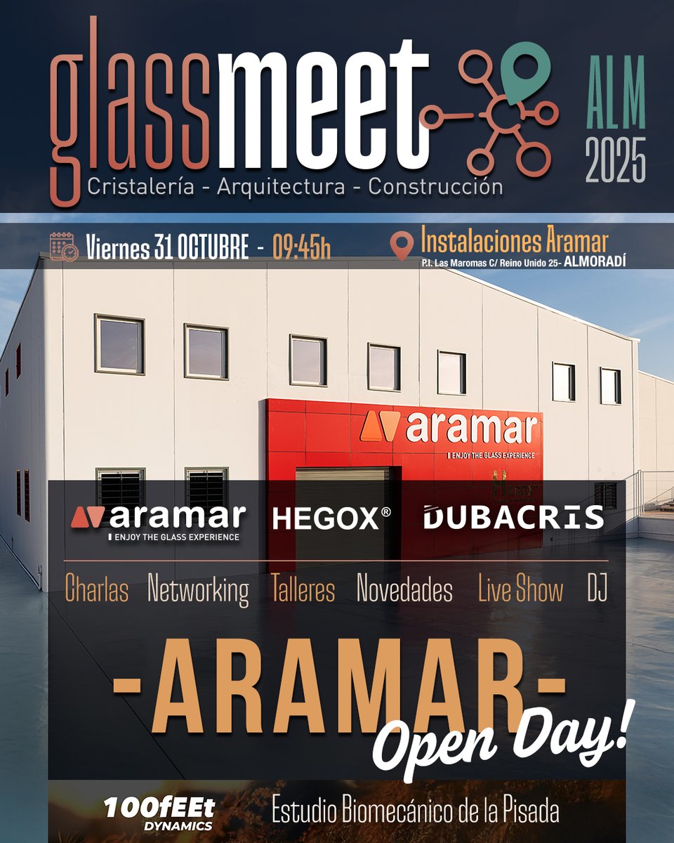 🚀 Aramar abre sus puertas
Llega #GlassMeet Open Day en #Almoradí
🛠️ Talleres + demos
🤝 Networking
🎶 Música en directo
🦶 Estudio de pisada GRATIS

📅 31 oct · 9:30h
🎟️ Evento GRATIS (plazas limitadas)
🔗 Inscripción: forms.gle/gWjBfM114GdEJb…
#Aramar #Vidrio #Cristaleros