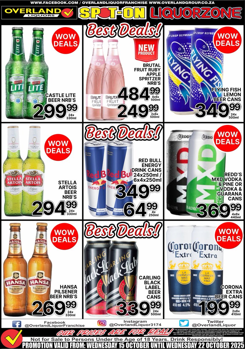 CHECK OUT THESE AWESOME
SAB DEALS NOW ON!
15 - 22 OCTOBER 2025!
Check out our website liquorzone.co.za/promotions/ or  bit.ly/4nKLz1p to view our specials or find a store near you!
Available at Selected Wholesale stores near you!
