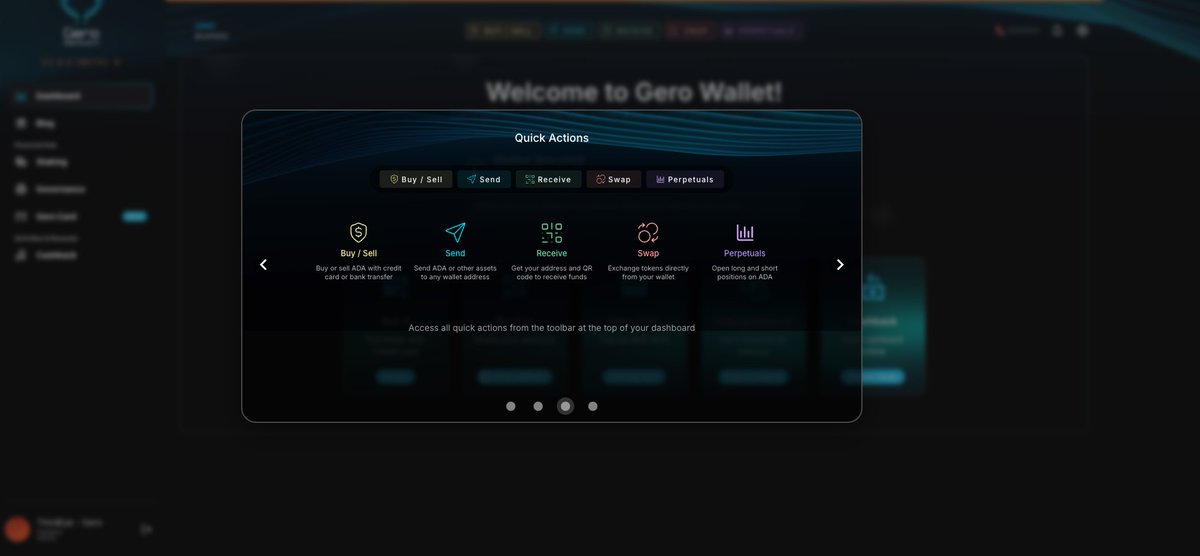 🚨Gero Dashboard 2.6.0 goes live this week!

We’ve massively upgraded the UI &amp; UX - it’s now faster, smoother, and smarter than ever.

This update brings major new features:
Gero Crypto Card launch
Perpetuals trading
More ADA cashback deals

Here’s a sneak peek at the new welcome
