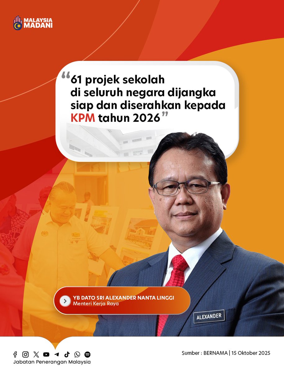 Pendidikan Berkualiti, Fasiliti Ditingkat! 📚💡

🔹 61 projek sekolah bakal siap &amp; diserahkan kepada KPM tahun depan 🎯
🔹 Termasuk kompleks baharu dan blok tambahan 🧱
🔹 Usaha tingkatkan keselesaan &amp; akses pendidikan di seluruh negara 🌍