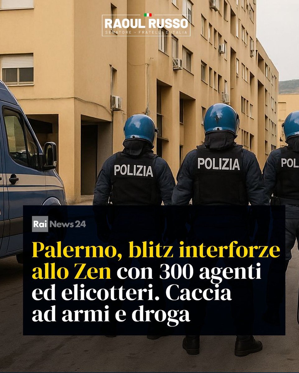 Il Governo Meloni agisce a Palermo: operazioni di polizia a tappeto nello Zen. Complimenti alle Forze dell’Ordine, che dimostrano ogni giorno che lo Stato c’è. Contro la criminalità, nessun passo indietro.