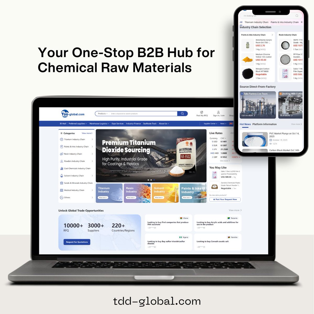 ResinTddWare's tweet image. Welcome to TDD-GLOBAL.com — Your One-Stop B2B Hub for Chemical Raw Materials &amp;amp; Polyester Fiber Products from China.
✅ Plastic Resins 
✅ Chemical Materials
✅ Polyester Fiber &amp;amp; Fabrics 
👉 Visit now: tdd-global.com
#ChemicalSourcing #PolyesterFiber