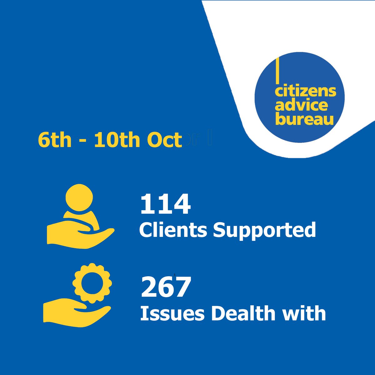 DrumchapelCAB's tweet image. Our team helped 114 clients resolve 267 issues last week!
We&apos;re committed to providing our clients with free, impartial, and confidential advice on a range of issues. We&apos;re here to help!
#OurAdviceAddsUp #HereToHelp
