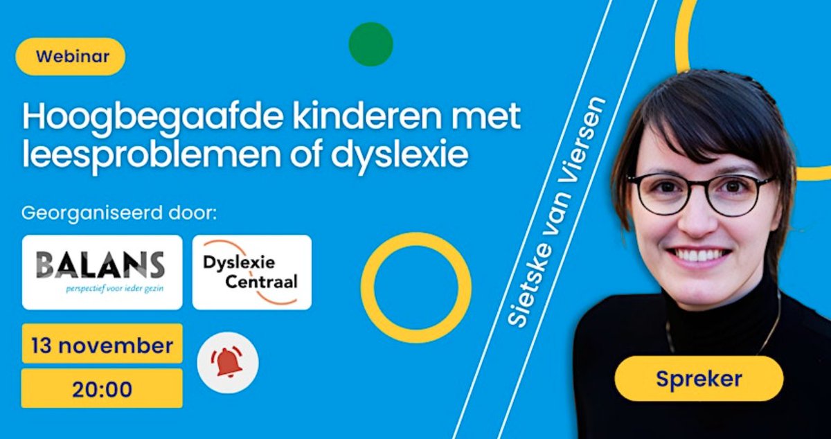 Hoogbegaafdheid en leesproblemen of dyslexie: het klinkt tegenstrijdig, maar komt vaker voor dan je denkt.
Bij dit webinar op 13 nov. ontdek je wat deze kinderen nodig hebben op school en thuis.

eventbrite.nl/e/tickets-webi…

#Hoogbegaafdheid #Dyslexie #Balans #Webinar
